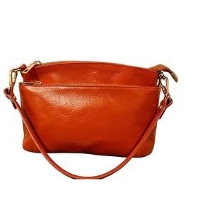 Divina Firenze Italy Lilia Orange Genuine Leather  Crossbody Shoulder Purse New